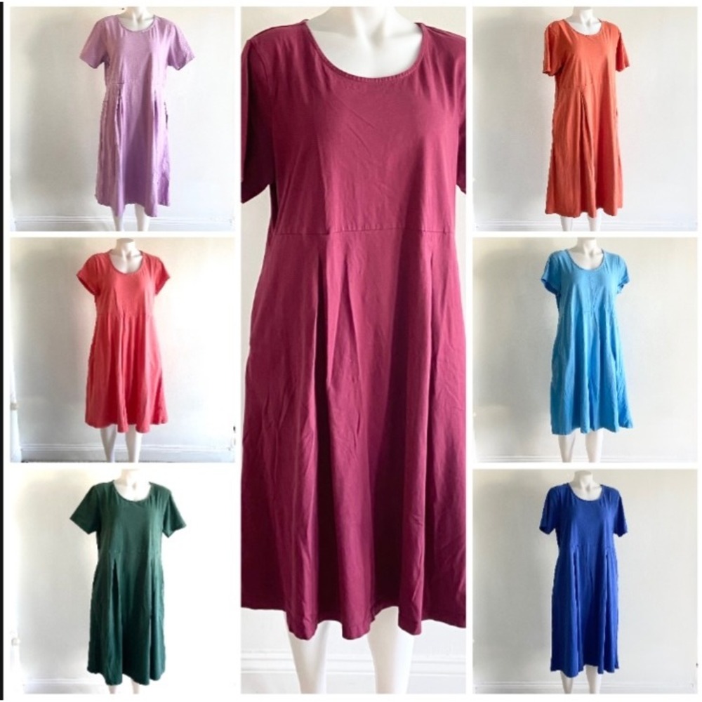 The Paragon Vintage Cotton Jersey Midi Dress Burgundy Red XL Short Sleeve Pocket